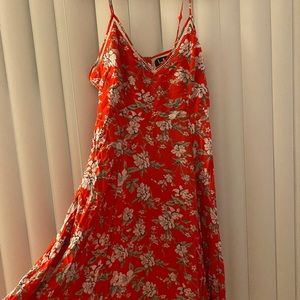 Lulus red floral tank top dress with front slit